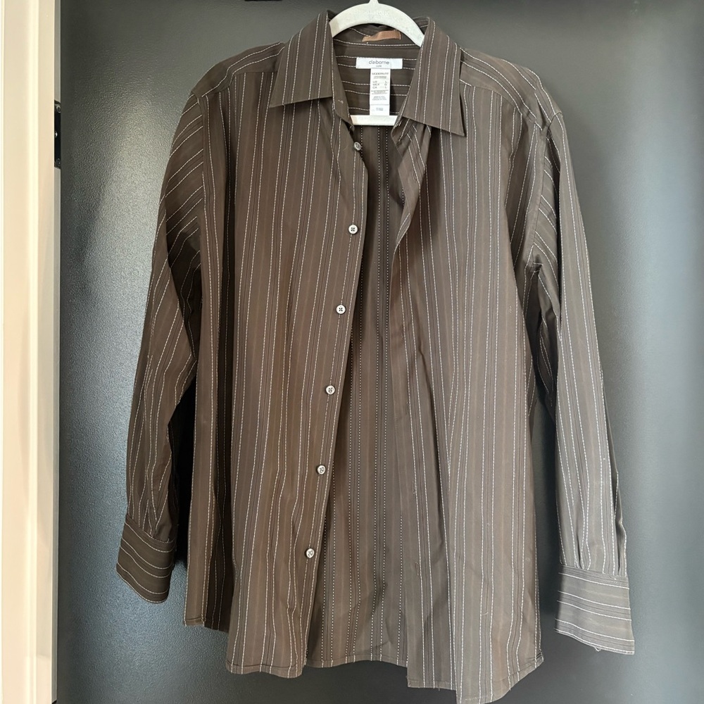 Claiborne Luxe Men's Dark Brown Pinstripe Shirt